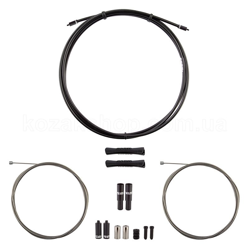 Трос и рубашка тормозной SRAM SlickWire MTB Brake Cable Kit Black 5mm (1x 1350mm, 1x 2350mm 1.5mm coated cables, 5mm Kevlar® reinforced compression-free housing, ferrules, end caps, frame protectors)