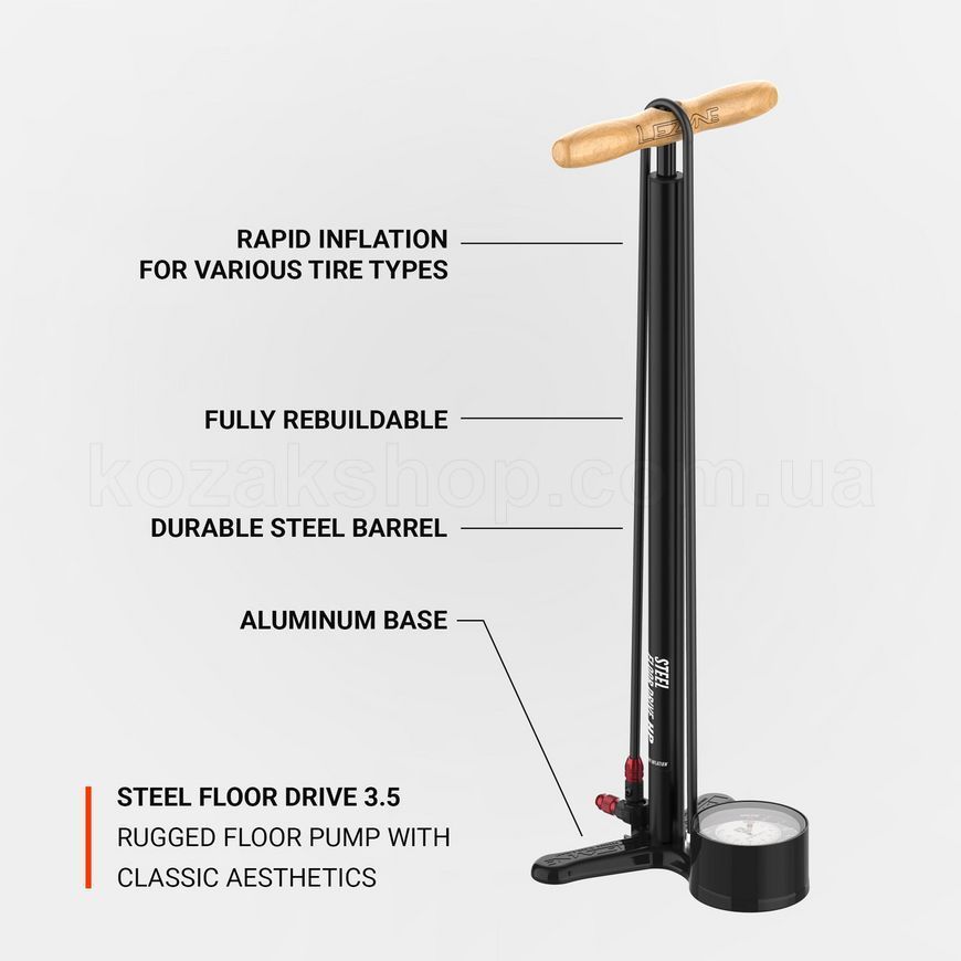 Напольный насос Lezyne STEEL FLOOR DRIVE HP 220 psi Манометр 3,5" [Черный матовый]