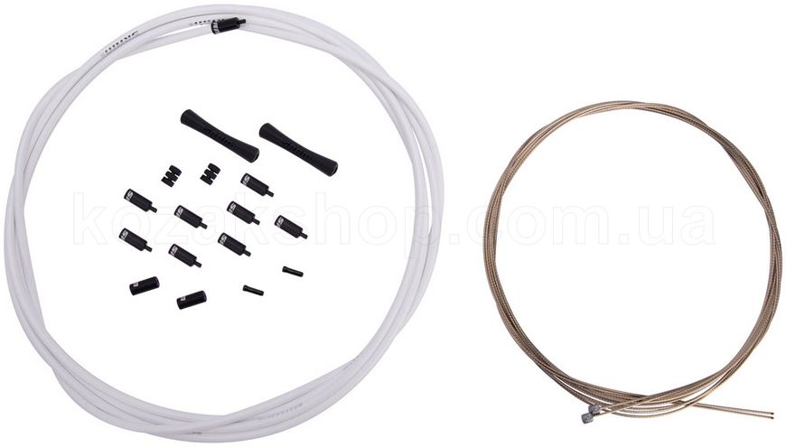 Трос і сорочка перемикання SRAM SlickWire Road and MTB Shift Cable Kit White 4mm (2x 2300mm 1.1 mm coated cables, 4mm nylon braided housing, ferrules, end caps, frame protectors)