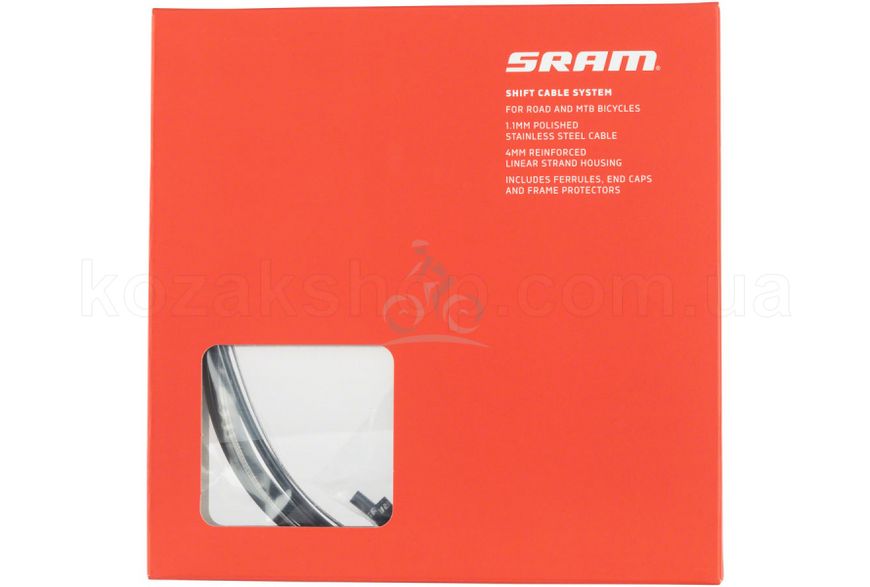 Трос и рубашка переключения SRAM Shift Road and MTB Cable Kit Black 4mm (1x 1500mm, 1x 2300mm 1.1mm polished stainless steel cables, 4mm reinforced linear strand housing, ferrules, end caps, frame protectors)