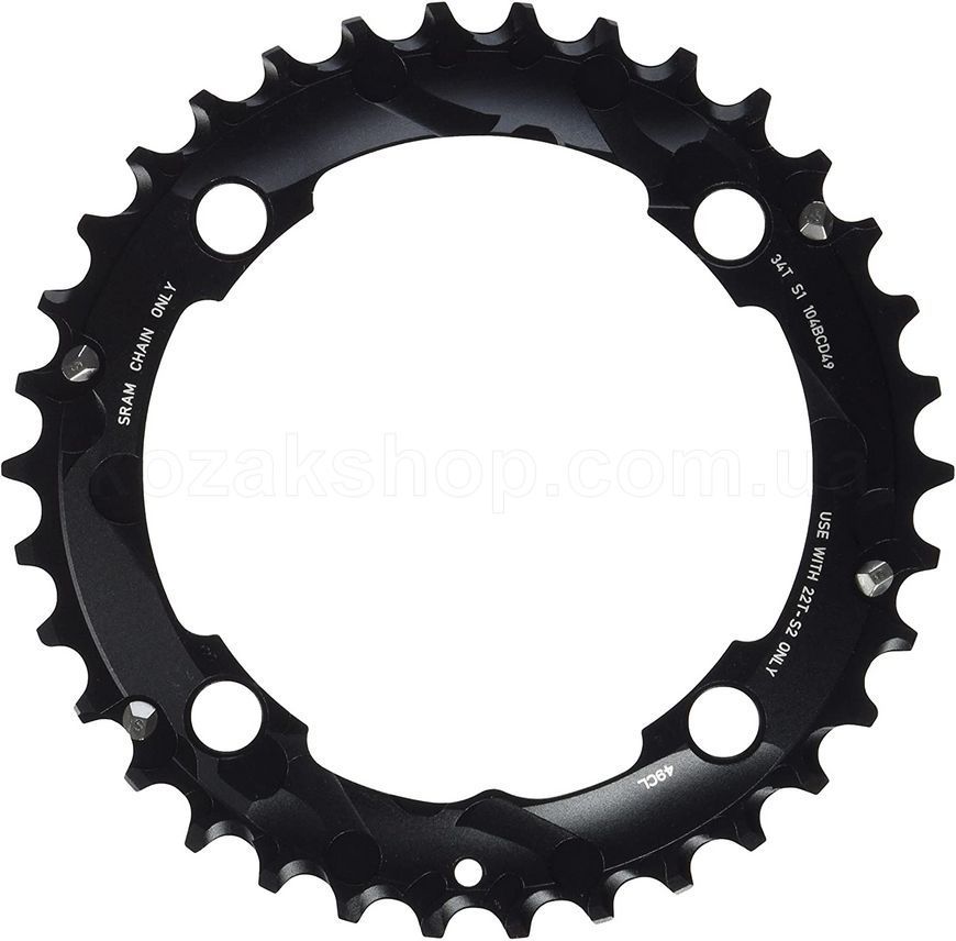 Звезда SRAM Chain Ring MTB 34T 104 BCD AL5 2X10 LONG PIN BLAST BLACK