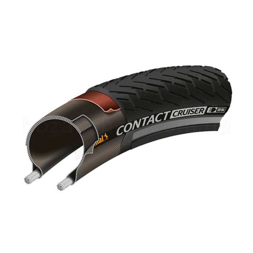 Покрышка Continental CONTACT Cruiser, 26"x2.20, 55-559, черная, не складная, светоотражающая, SafetySystem Breaker, 910гр.