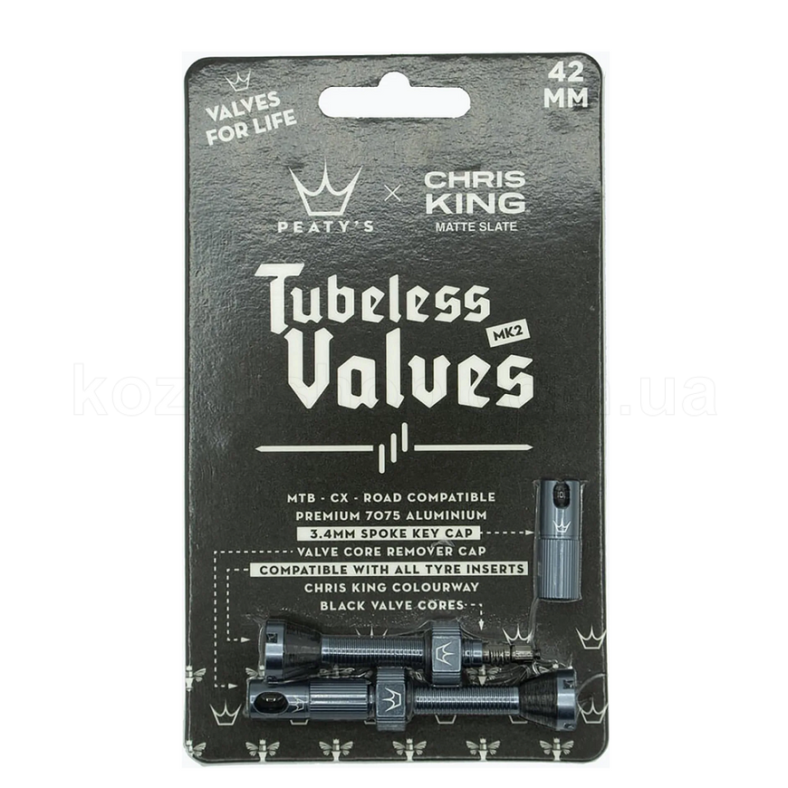 Ніпелі Peaty's x Chris King Tubeless Valves, 42mm, Slate