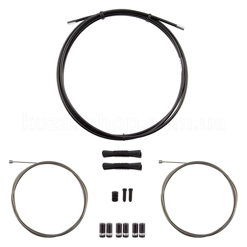 Трос и рубашка тормозной SRAM MTB Brake Cable Kit Black 5mm (1x 1350mm, 1x 2350mm 1.5mm polished stainless steel cables, 5mm coil wound steel housing, ferrules, end caps, frame protectors)
