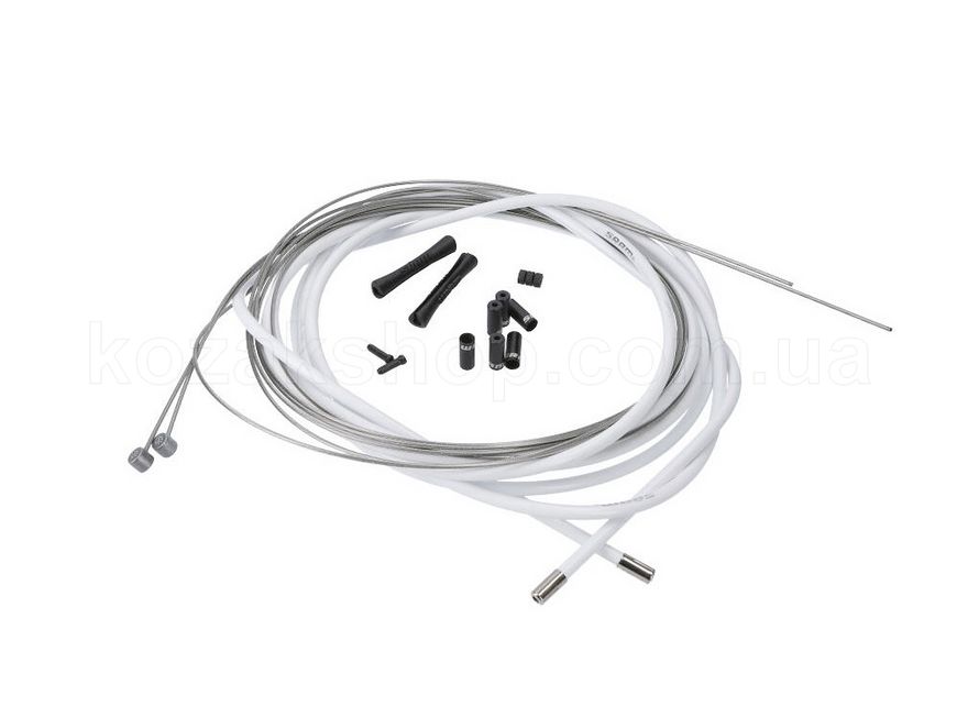 Трос и рубашка тормозной SRAM MTB Brake Cable Kit White 5mm (1x 1350mm, 1x 2350mm 1.5mm polished stainless steel cables, 5mm coil wound steel housing, ferrules, end caps, frame protectors)