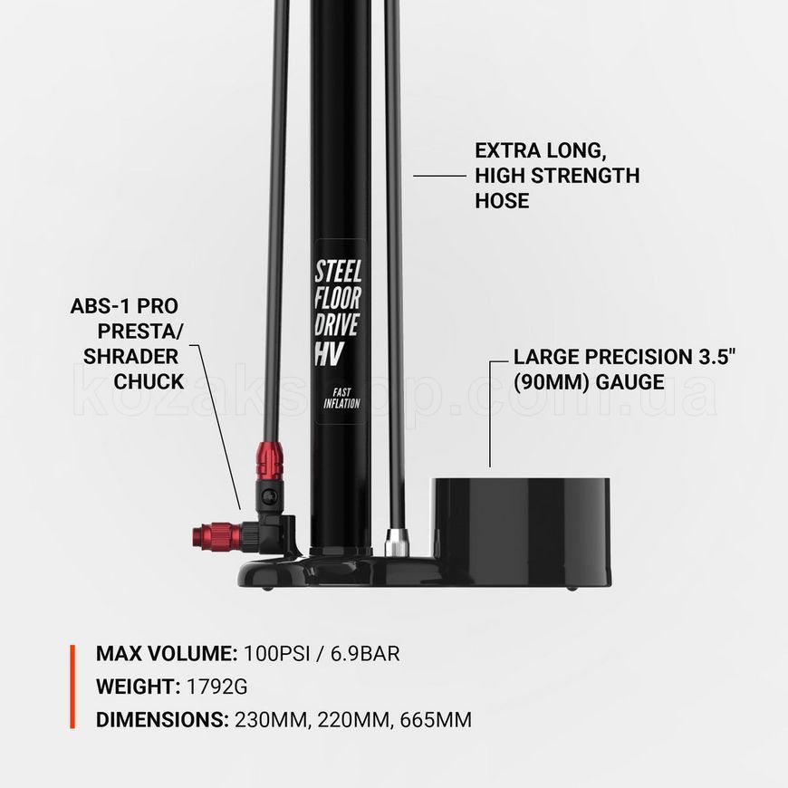 Напольный насос Lezyne STEEL FLOOR DRIVE HV Манометр 3,5" [Черный матовый]