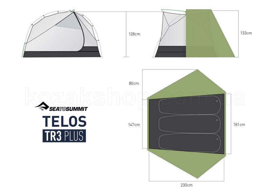 Намет Sea to Summit Telos TR3 Plus (Fabric Inner, Sil/PeU Fly, NFR, Green)