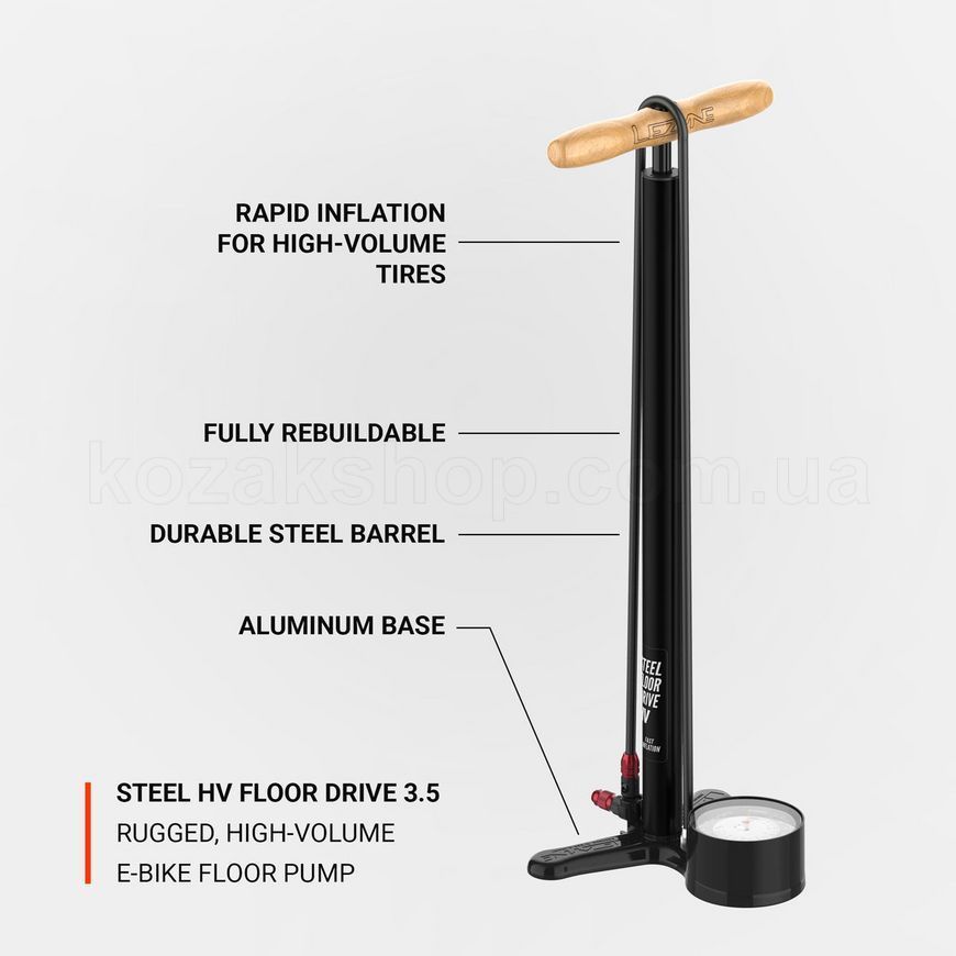 Підлоговий насос Lezyne STEEL FLOOR DRIVE HV Манометр 3,5" [Сріблястий матовий]