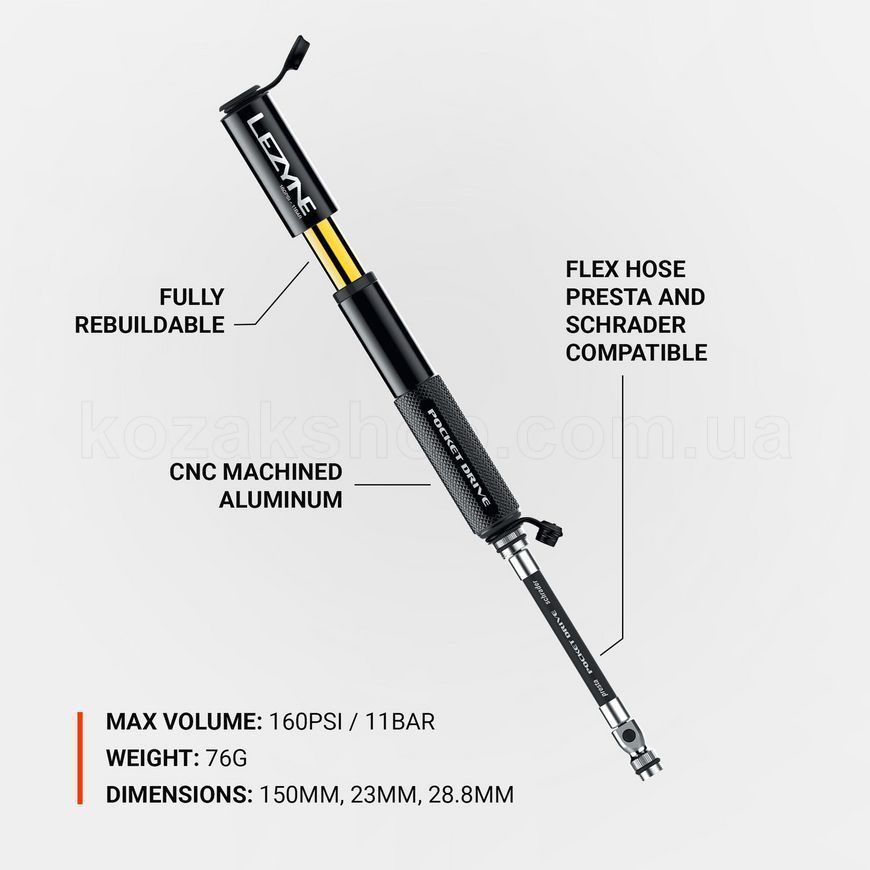 Ручной насос Lezyne POCKET DRIVE HP 160 psi [Black]