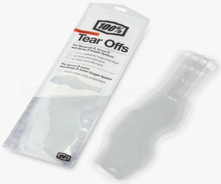 Зривки Ride 100% Tear-Offs (Gen 2) - 20 pack, No Size