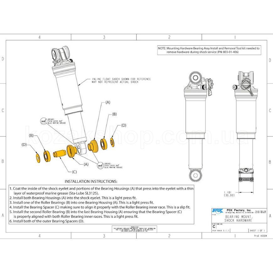 Крепление амортизатора FOX Eyelet Roller Bearing Kit - 8 x 30mm, Full Complement (812-06-096-KIT)