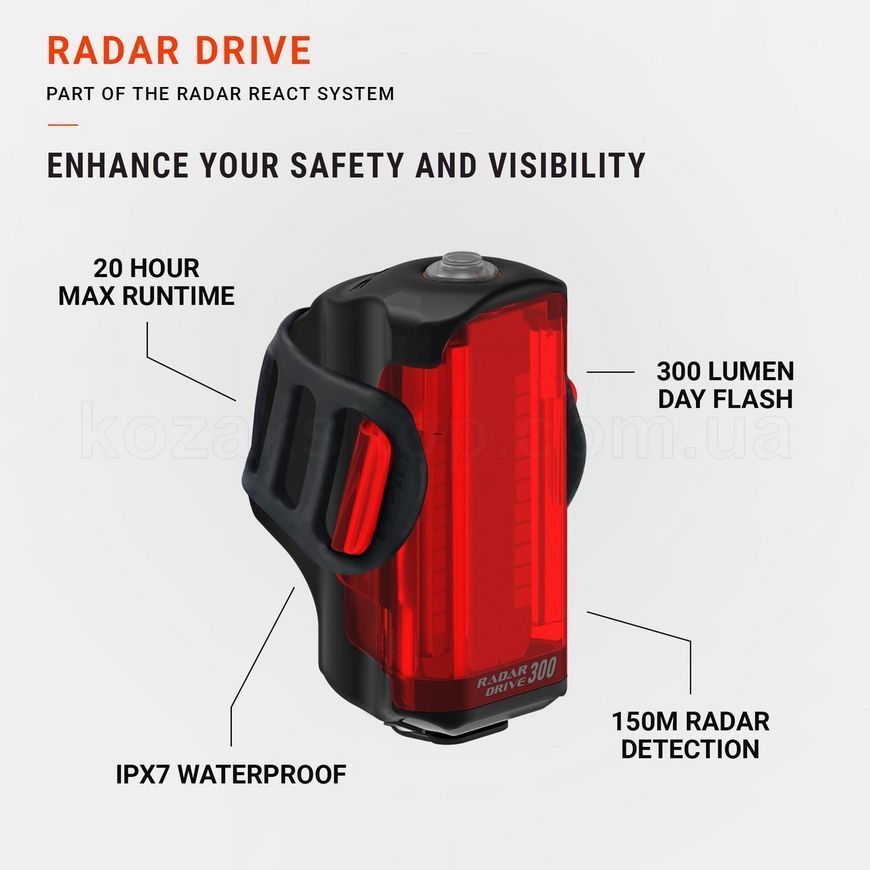 Задня мигалка з радаром наближення автомобіля LEZYNE RADAR DRIVE REAR 300 люмен