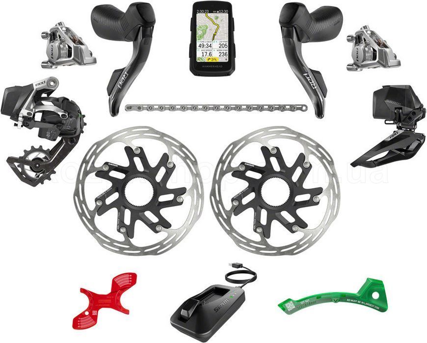 Групсет SRAM Red eTap AXS 2X E1 Electronic HRD groupset (Hammerhead Karoo, Left Right Shift/Hyd ED FM, Chain Red 114l, RD 36T wbatt, FrontDer wbatt, PacelineX CL 160mm,Charger,QuickStart Guide)