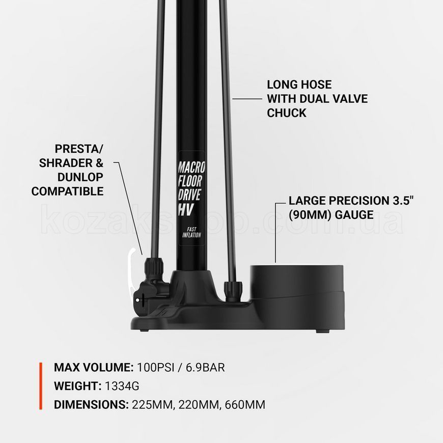 Напольный насос Lezyne MACRO FLOOR DRIVE HV DV Манометр 3,5" [Черный матовый]